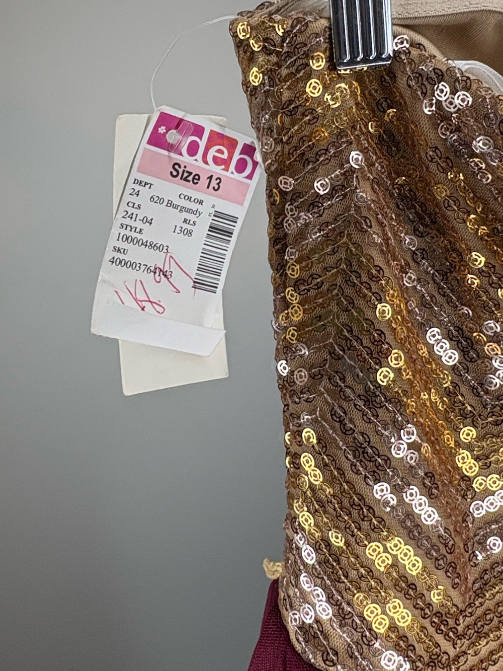 Deb Y2K NWT Gold Sequin Bodice & Burgundy Tulle Homecoming Dress Size 13 - Picture 6 of 7